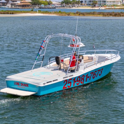 a small boat in a large body of water