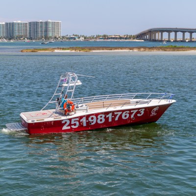 a small boat in a large body of water