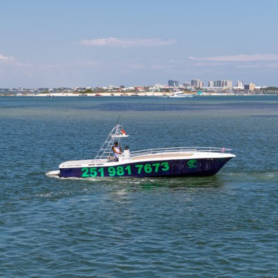 a small boat in a large body of water