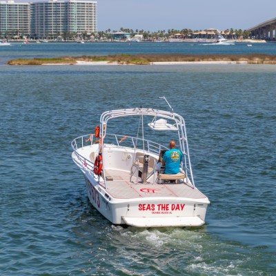 a small boat in a large body of water