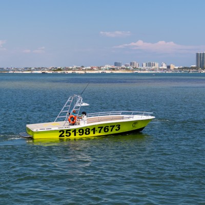 a small boat in a large body of water
