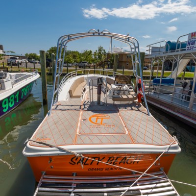 a boat docked at a dock