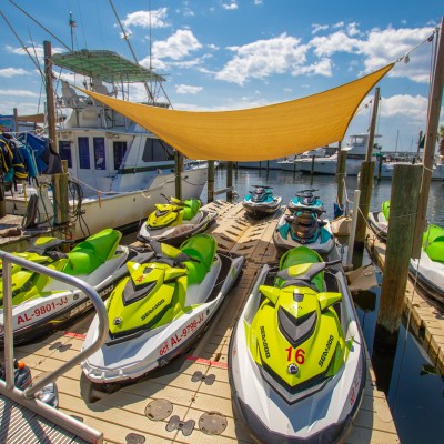 a boat docked at a dock